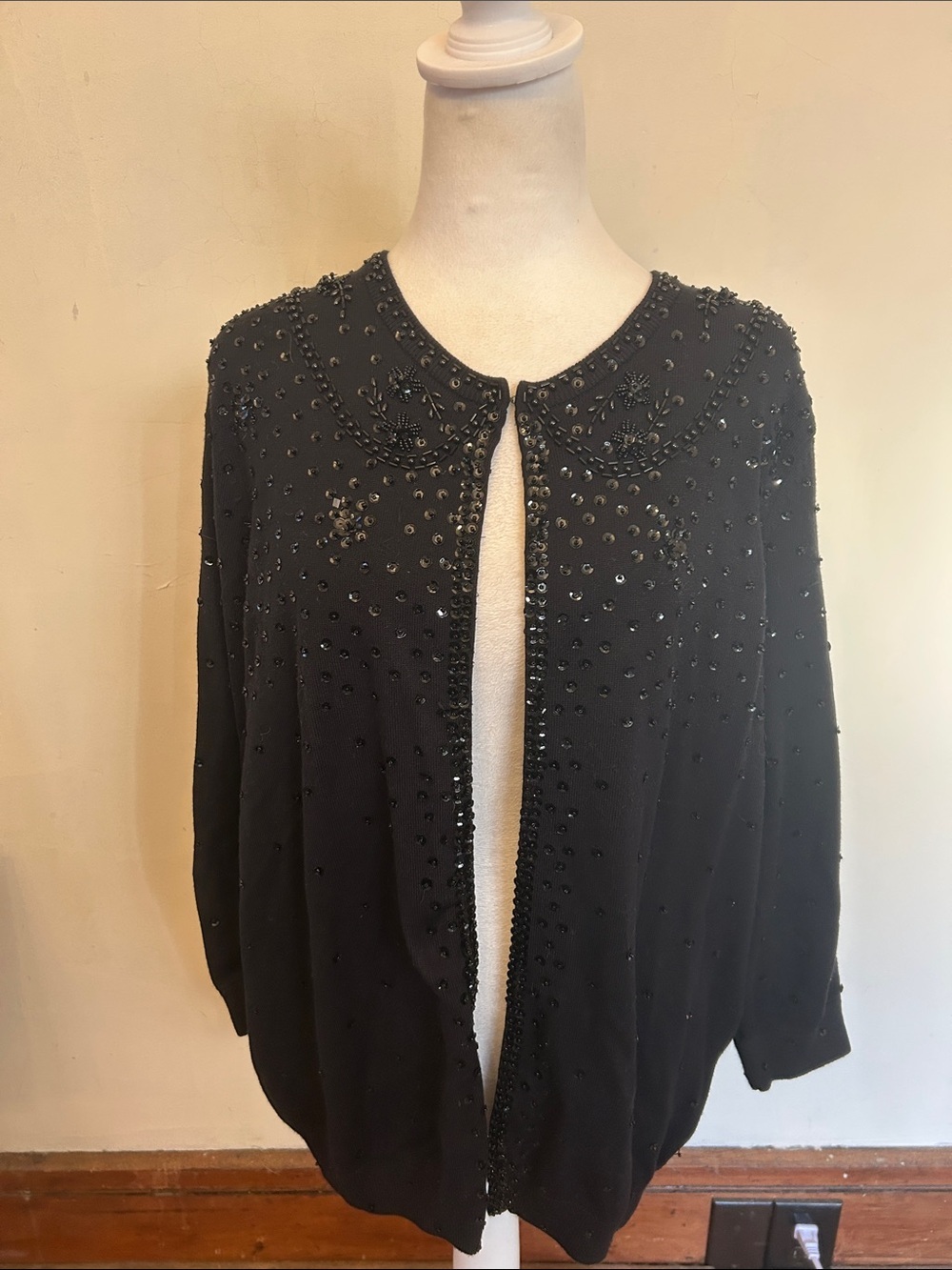 INC International Concepts Black Beaded Open Cardigan Size 1X NWT